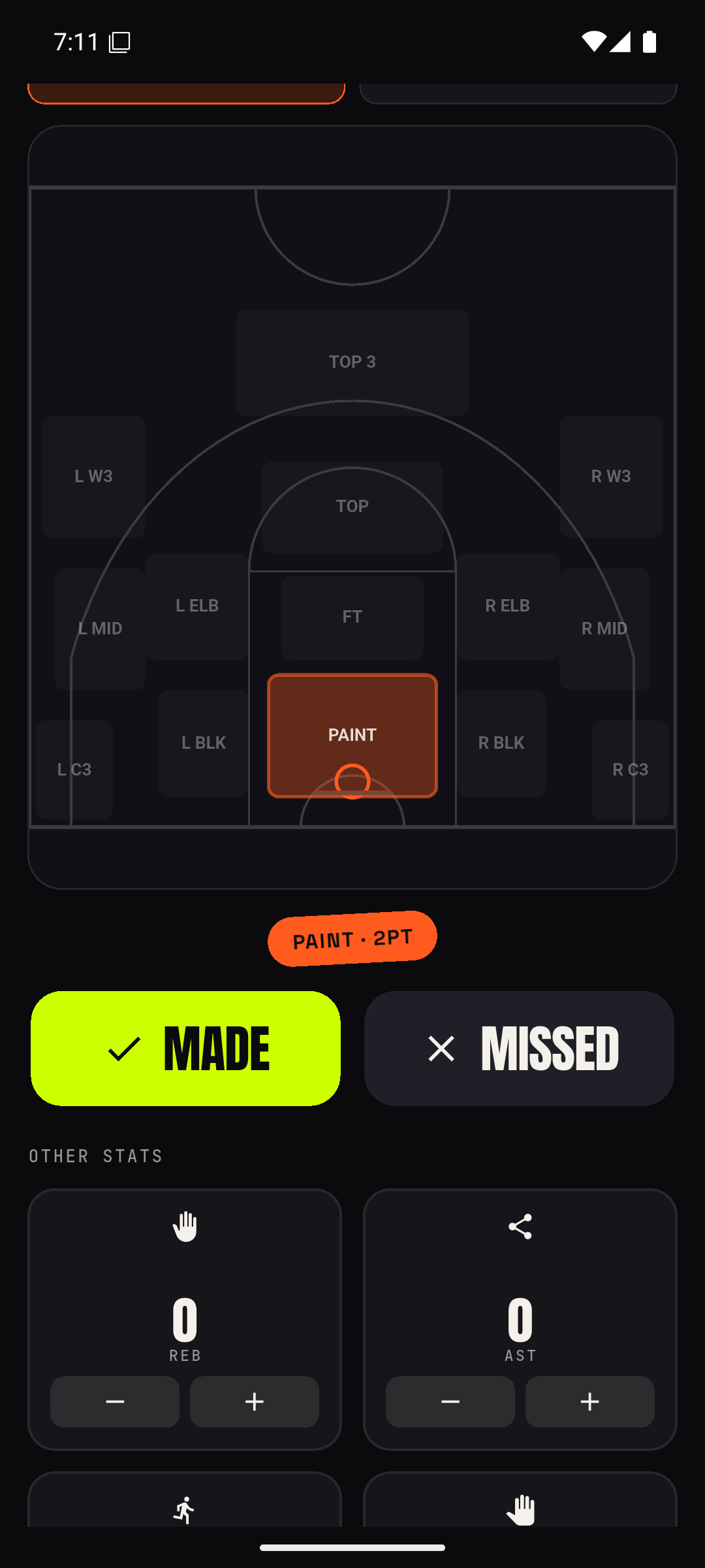 A live Hoop session with made and missed buttons
