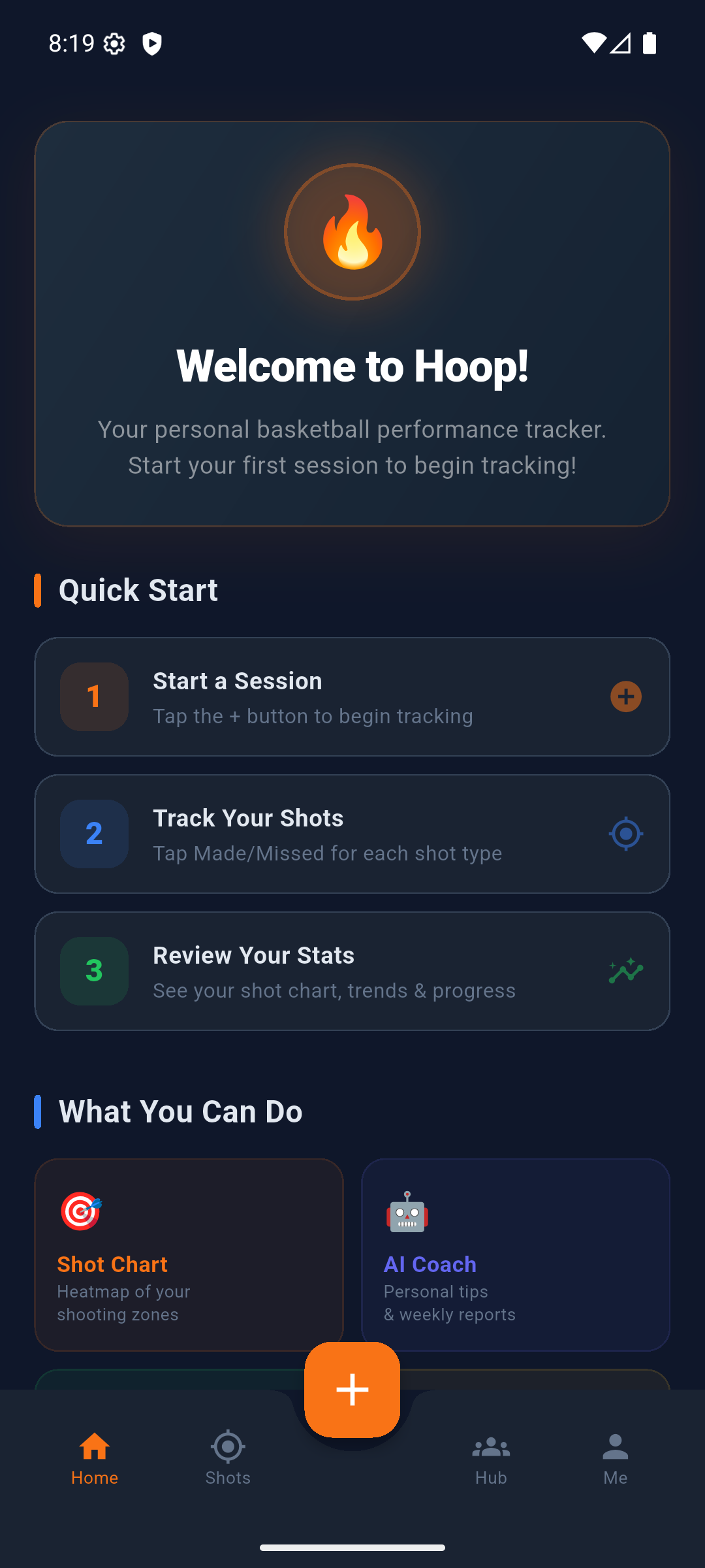 Hoop welcome and role selection screen