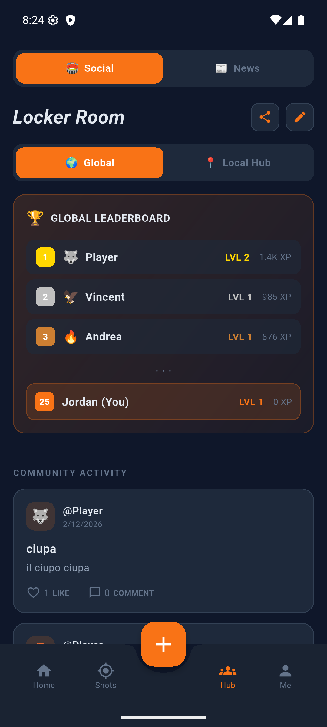 Hoop Hub with leaderboard and runs